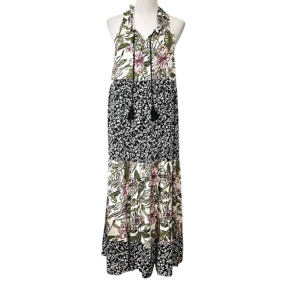 KAKTUS Womens Dress Floral Tiered Maxi Sleeveless Tassels Sz Large - Picture 1 of 7